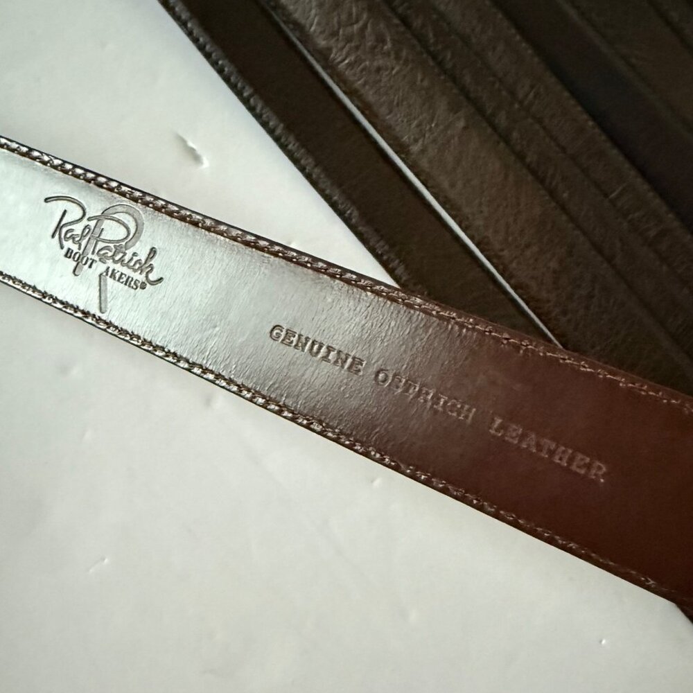 Rod Patrick Boots Mens Western Belt 1.25" Size 36 Taper End Brown Smooth Ostrich - Picture 11 of 12